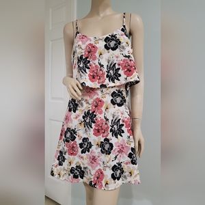 Abercrombie & Fitch Floral Mini Sun Dress Adj Straps Size Med Whi/Bla/Pk NWOT